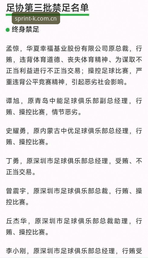 k体育体育投注 揭秘足协第三批禁足名单:65人受罚背后的足球黑暗真相